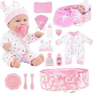 ZITA ELEMENT 12" Baby Doll Sleeping Basket Set - 13 Piece Doll Accessories Kit