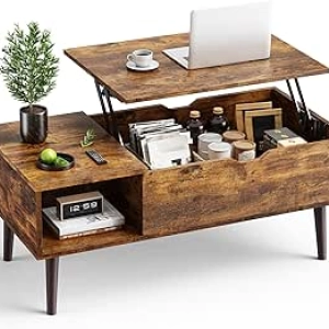OLIXIS Lift Top Coffee Table with Hidden Storage - Rustic Wood Design for Small Spaces