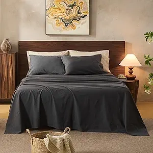 100% French Linen Queen Sheets - Breathable 4-Piece Set, 16" Deep Pocket, Oeko-TEX Certified