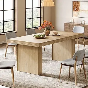 63 Inch Farmhouse Dining Table for 6 - Modern Kitchen Table with Fluted Design