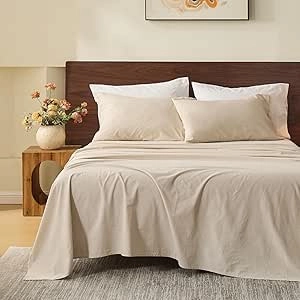 100% French Pure Linen Queen Sheets - Soft, Breathable, OEKO-TEX Certified 4 Piece Set