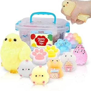 10 Pack Kawaii Taba Squishies with Toy Box & Stickers - Stress Relief Fidget Toys for Kids