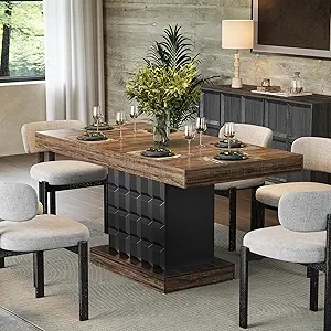 LITTLE TREE 63" Modern Farmhouse Dining Table - Seats 4-6, Sturdy Pedestal Base