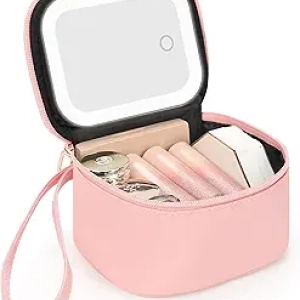 LED Makeup Bag with Mirror - Portable Cosmetic Organizer for Travel & Touch-Ups