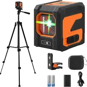 Self-Leveling Green Laser Level with Tripod - 100Ft Cross Line Leveler Tool