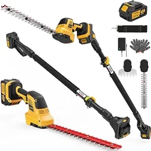 4-in-1 Cordless Pole Hedge Trimmer - 14.6ft Reach, 180° Adjustable, Electric Grass Shear with 3.0Ah Battery