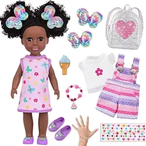 14.5 inch Black Baby Doll with Clothes, Shoes & Accessories - Realistic African Girl Doll Set