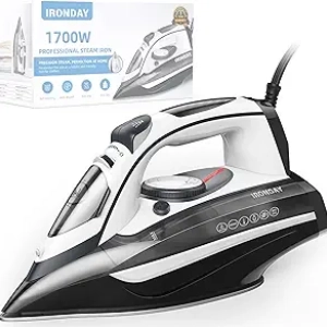 Steam Iron 20s Fast Heat-up 1700W | Large 14oz Tank, Non-Stick Ceramic, Auto-Off