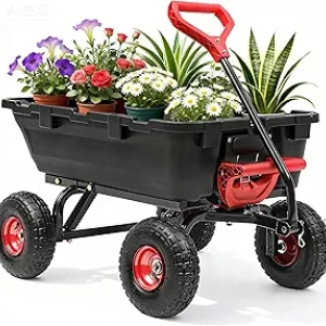 800lb Heavy Duty Garden Dump Cart with 4 Wheels & Quick-Release - Best Utility Wagon