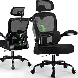Ergonomic Office Chair with Lumbar Support & Adjustable Headrest - Mesh Gaming Desk Chair