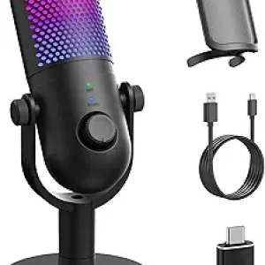 USB Condenser Microphone for Gaming, Streaming & Podcasting - RGB LED PC Mic with Noise Reduction