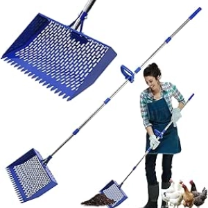15" Wide Heavy Duty Chicken Poop Scooper with Adjustable Handle - Industrial Coop Cleaner