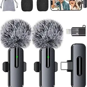 Wireless Lavalier Microphone 2-Pack for iPhone, iPad & Android - USB-C Clip-on Mini Mic