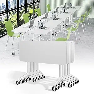 4-Pack Foldable Conference Table with Wheels & Flip Top | Mobile Meeting Table for Office