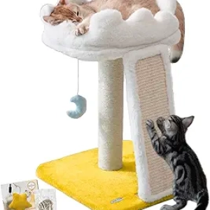Happi N Pets Cloud Cat Tree Tower - Compact 22" Scratching Post with Soft Bed & Toys