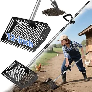 2-in-1 Chicken Poop Scooper & Rake - Adjustable Stainless Steel Handle (23-65")