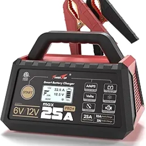 TowerTop 25A Pro+ Smart Battery Charger - 6V/12V Fast Charging for All Battery Types