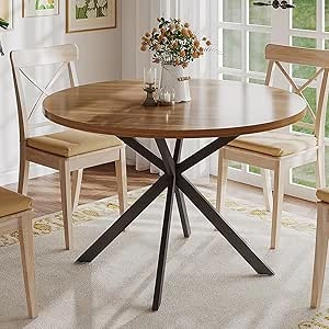 ChooChoo 47.2" Round Dining Table for 4 - Walnut Farmhouse Kitchen Table