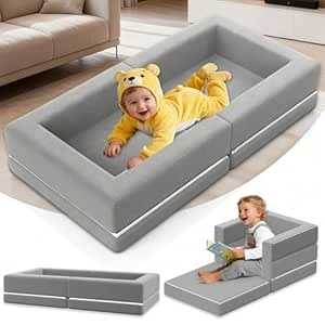 Portable Toddler Travel Bed - 3-in-1 Foldable Floor Bed with Washable Cover (54") Grey