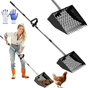2-in-1 Chicken Poop Scooper & Rake - Adjustable Stainless Steel Shovel (37-65in)