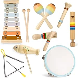Montessori Wooden Musical Instruments Set for Toddlers 3+ | 8-in-1 Boho Xylophone Toys