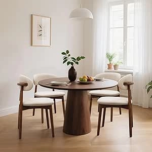Farmhouse Dining Chairs Set of 4 - Mid Century Modern Upholstered Kitchen Chairs with Wooden Legs