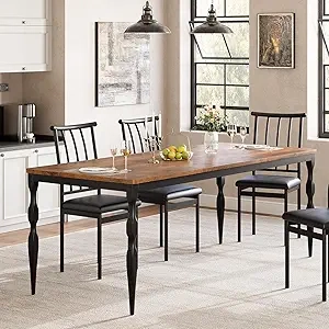 78 Inch Farmhouse Dining Table for 6-8 People - Rustic Brown Wood Kitchen Table