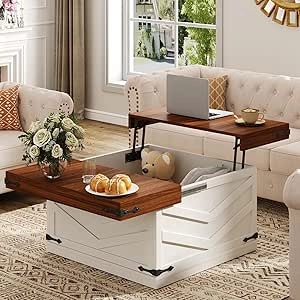31.5'' Lift Top Coffee Table with Hidden Storage - White Farmhouse Square Center Table