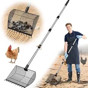 Large Chicken Poop Scooper & Rake 2-in-1 | Adjustable 26-69" Stainless Steel