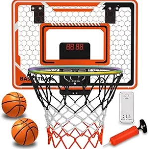 LED Basketball Hoop for Kids - Electronic Scoreboard, 3 Game Modes, Indoor Door Mount