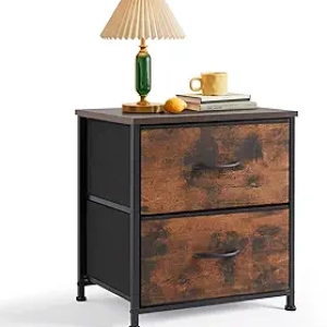 Small 2 Drawer Nightstand with Fabric Storage Bins - Compact Bedside Table