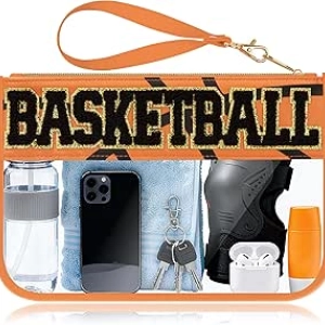 Basketball Makeup Bag with Chenille Patches - Clear PVC Waterproof Cosmetic Organizer