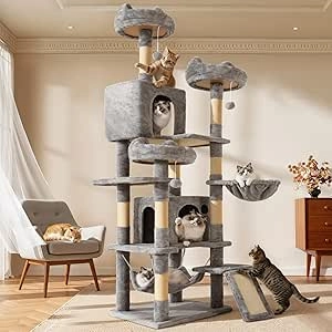75-Inch Tall Cat Tree for Multiple Cats | Multi-Level Indoor Tower with Condos, Perches & Hammocks