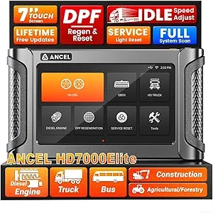 ANCEL HD7000 Elite 7" Heavy Duty Truck Scanner | DPF Regen, Diesel Diagnostics