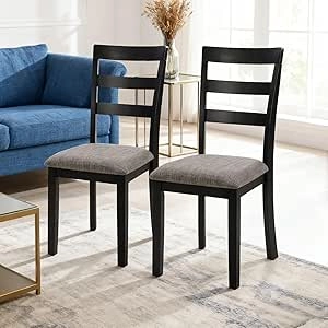 Farmhouse Dining Chairs Set of 2 - Wooden Upholstered Kitchen Chairs with Ladder Back