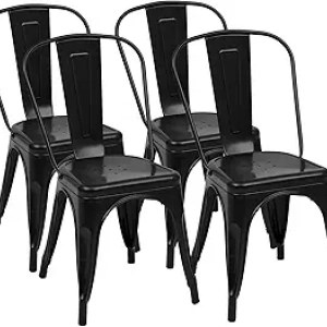 Stackable Metal Dining Chairs Set of 4 - 300LBS Weight Capacity, Indoor & Outdoor