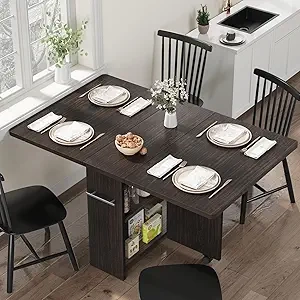 Folding Dining Table for Small Spaces - Space-Saving Drop Leaf Table with Storage