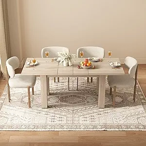 Extendable Dining Table 55-78'' | Rustic Oak Mid Century Modern Dining Table for 6-10