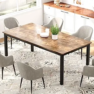71 Inch Industrial Dining Table for 4-6 Person | Modern Farmhouse Kitchen Table with Metal Legs