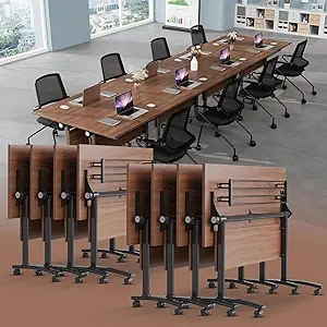 6PCS Foldable Conference Table with Silent Wheels - Modern Modular Meeting Table 71in