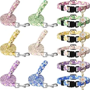 6 Pack Dog Collar and Leash Set for Small Dogs - Adjustable Floral Puppy Collars