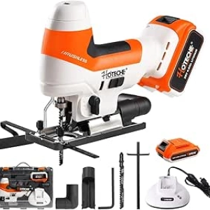 Hoteche Cordless Brushless Jigsaw 4.0Ah - 1000-3000RPM, Fast Blade Change