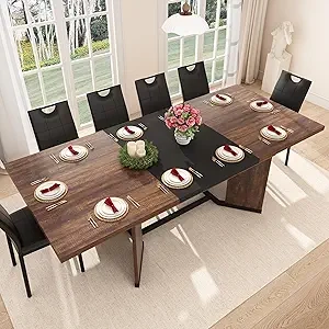 Expandable Dining Table 59-86 inches for 6-10 People | Farmhouse Rectangle Extending Table with Removable Leaves