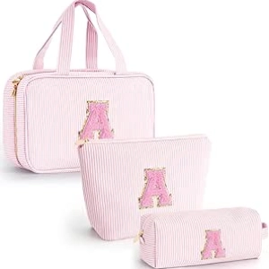 Personalized Initial Makeup Bag for Teen Girls - Monogrammed Toiletry Organizer, Travel Cosmetic Bag, Christmas Stocking Stuffers