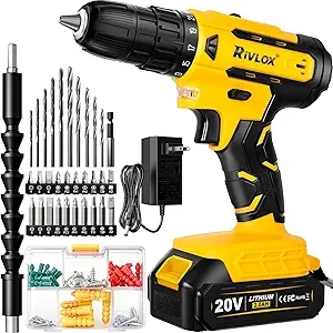 20V Cordless Drill Set with 2000mAh Battery, LED Light & 34pcs Drill Bits