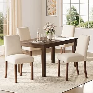 Modern Dining Chairs Set of 4 - Upholstered Beige Kitchen Chairs for Home & Restaurant