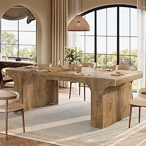 71-Inch Farmhouse Dining Table for 6-8 | Large Wooden Kitchen Table with Arched Design