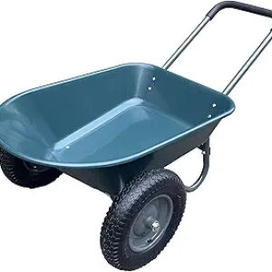 Heavy Duty Dual-Wheel Wheelbarrow Cart 600 lb Capacity - Green Garden Utility