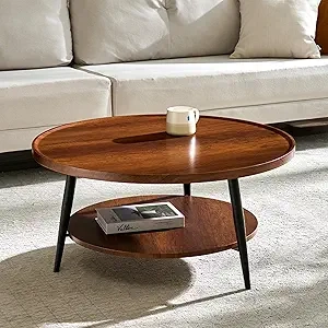 Saint Mossi Modern Round Coffee Table - Mid-Century Wood Design for Small Spaces, 31W x 15H