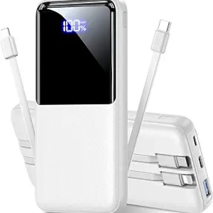 15000mAh Portable Charger Power Bank - 22.5W Fast Charging with Built-in Cable